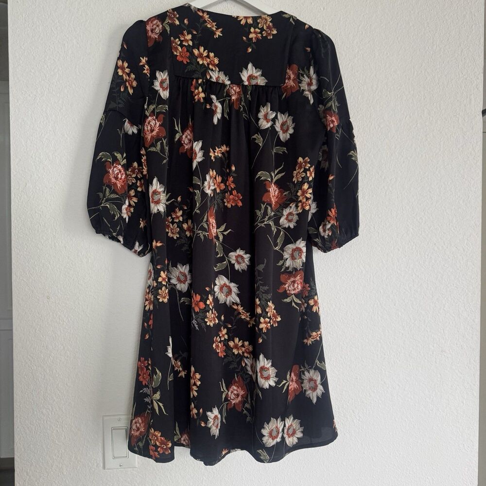 Love + Harmony Dress Oversized Sz M L Black Floral Ruffle Mini Boho Chic Cottage - Picture 9 of 16